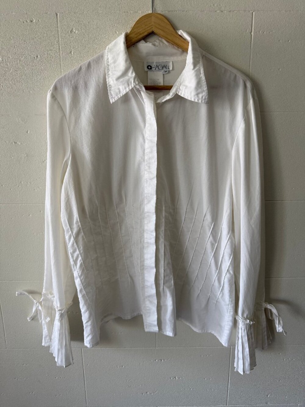 Vintage | Cotton Accordian Pleats White Button Down Shirt | Large